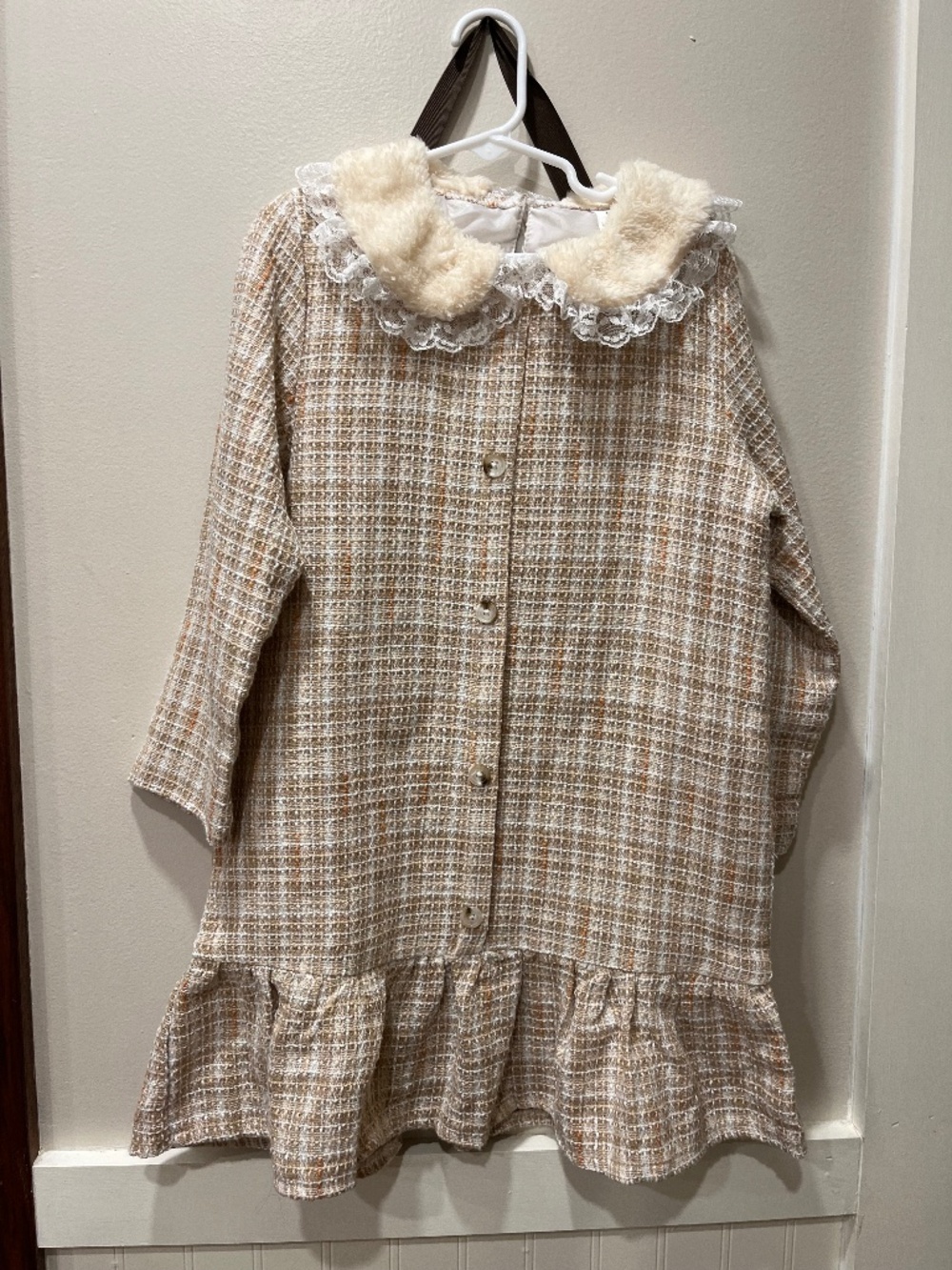 NWOT SHEIN vintage look girls plaid faux fur collar button detail dress 7